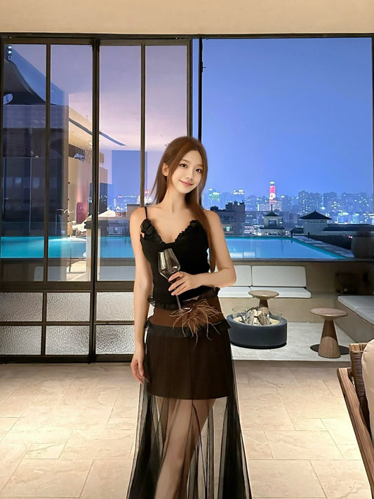 Fa Sogno Black Tulle Dream Camisole Top and Skirt Set product image 2