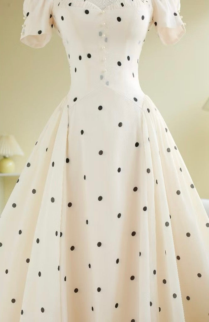 SoVintage Claudi Polka Dot French Square-Neck Dress