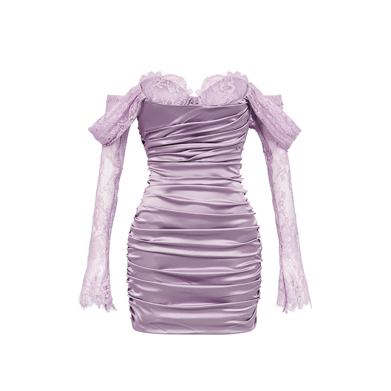 Sheer Luck Belle Lace Satin Wrap Hip Mini Dress