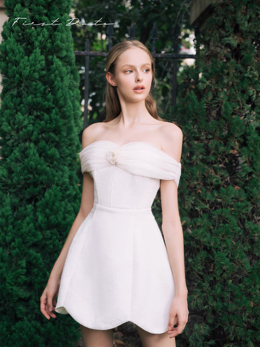 First Date Camellia Off-Shoulder Date Sweet Off-Shoulder Dress