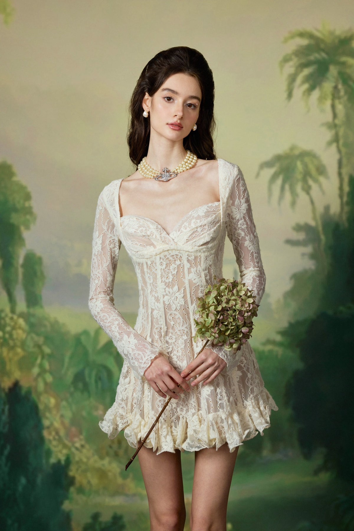 Sheer Luck Laura White Lace Waisted Long-sleeve Mini Dress