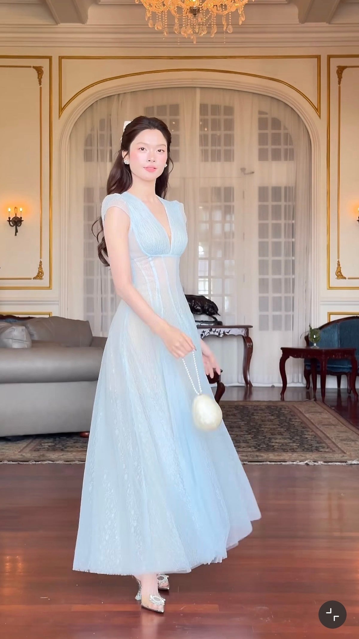 SoVintage Acelia Ice Blue V-Neck Dress