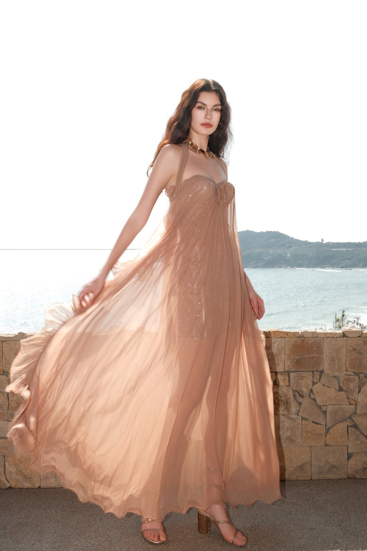 Sheer Luck Thessa Brown Mesh Halter Tube Dress