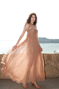 Sheer Luck Thessa Brown Mesh Halter Tube Dress