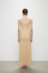Artel Retro Halter Beige Mesh Midi Dress