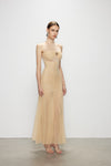 Artel Retro Halter Beige Mesh Midi Dress