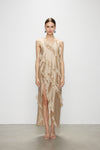 Artel Retro Wave Kiss Light Brown Ruffled High-Slit Dress