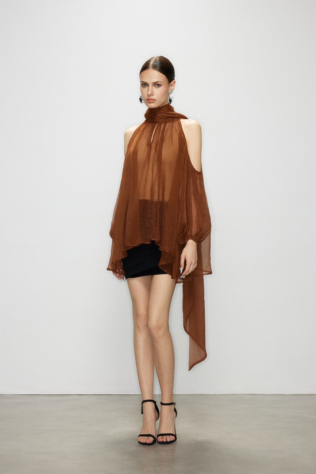 Artel Retro Caramel Light Off-Shoulder Ribbon Top