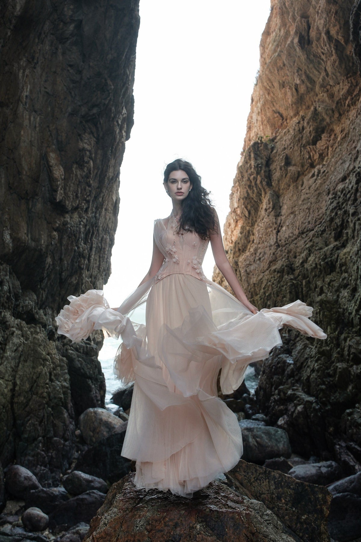 Sheer Luck Tidal Heavy Lace Corset Tulle Dress (Pink)
