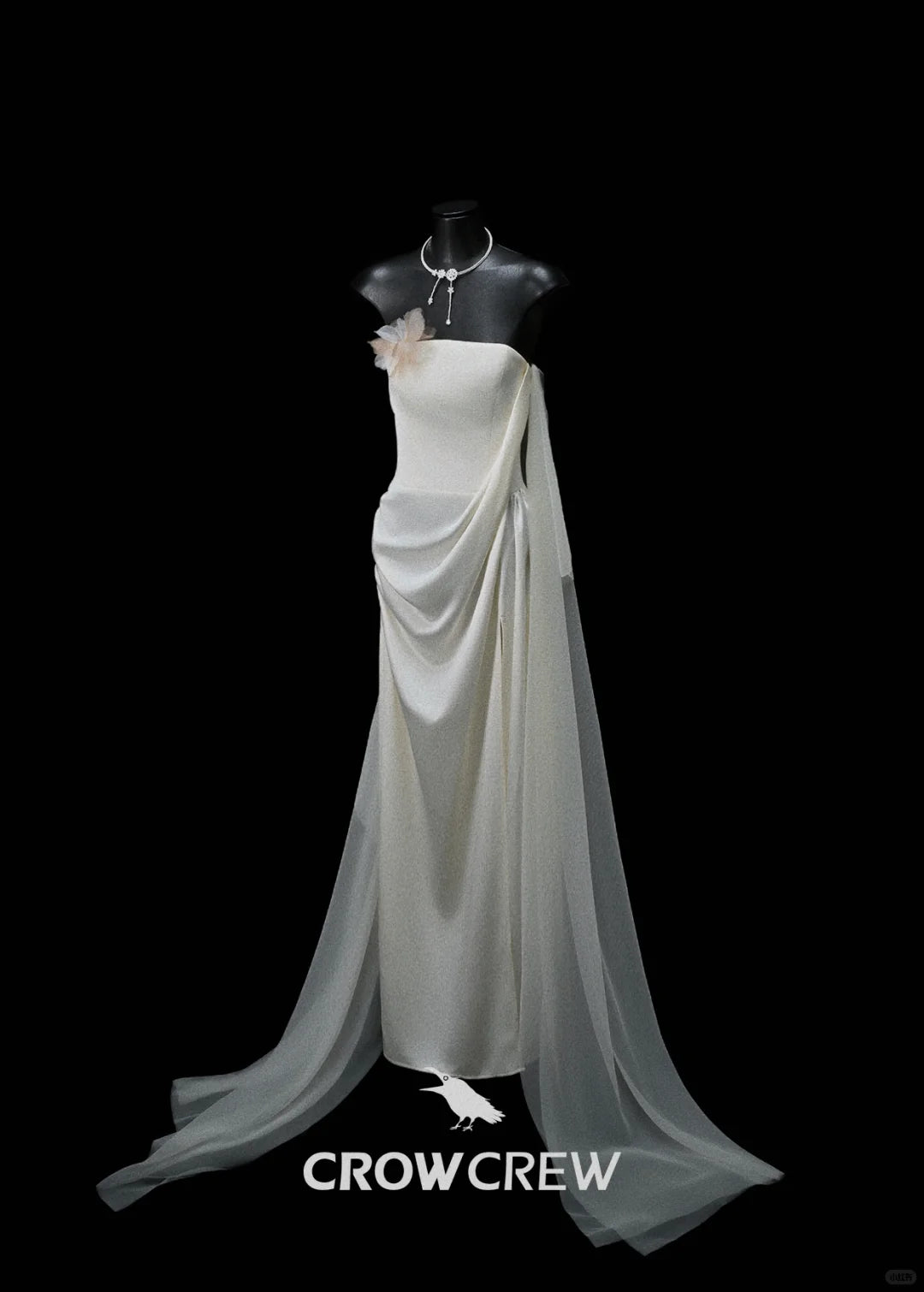 CROWCREW White Oriole Morning Mist Strapless Maxi Dress