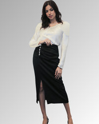 Isla Pearl Embellished Midi Skirt (Black)