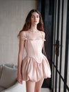 Sheer Luck Amari Fishbone Corset Bud Dress (Pink)