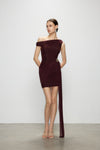 Artel Retro Sheer Deep Red Off-shoulder Mini  Dress