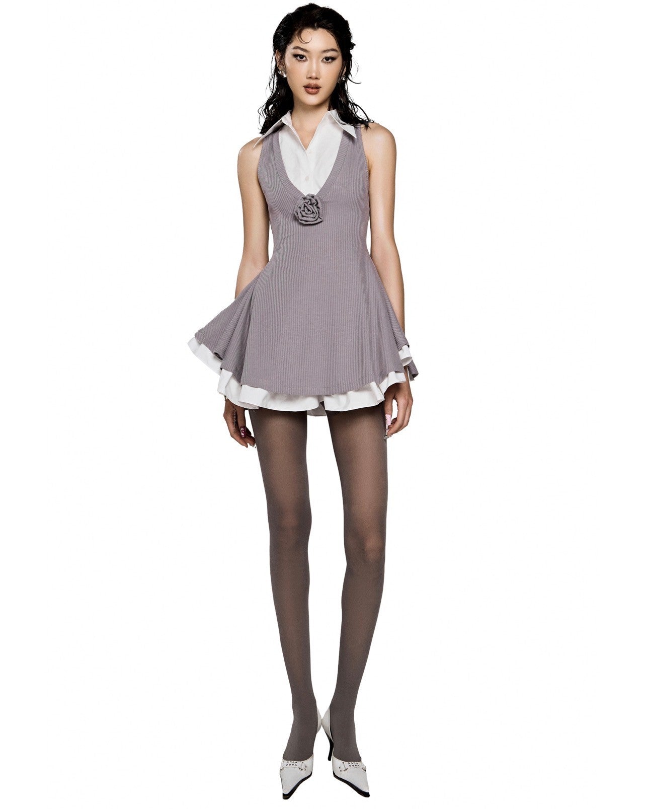 LSOUL Moore Gray Shirt Dress Two-Piece Set