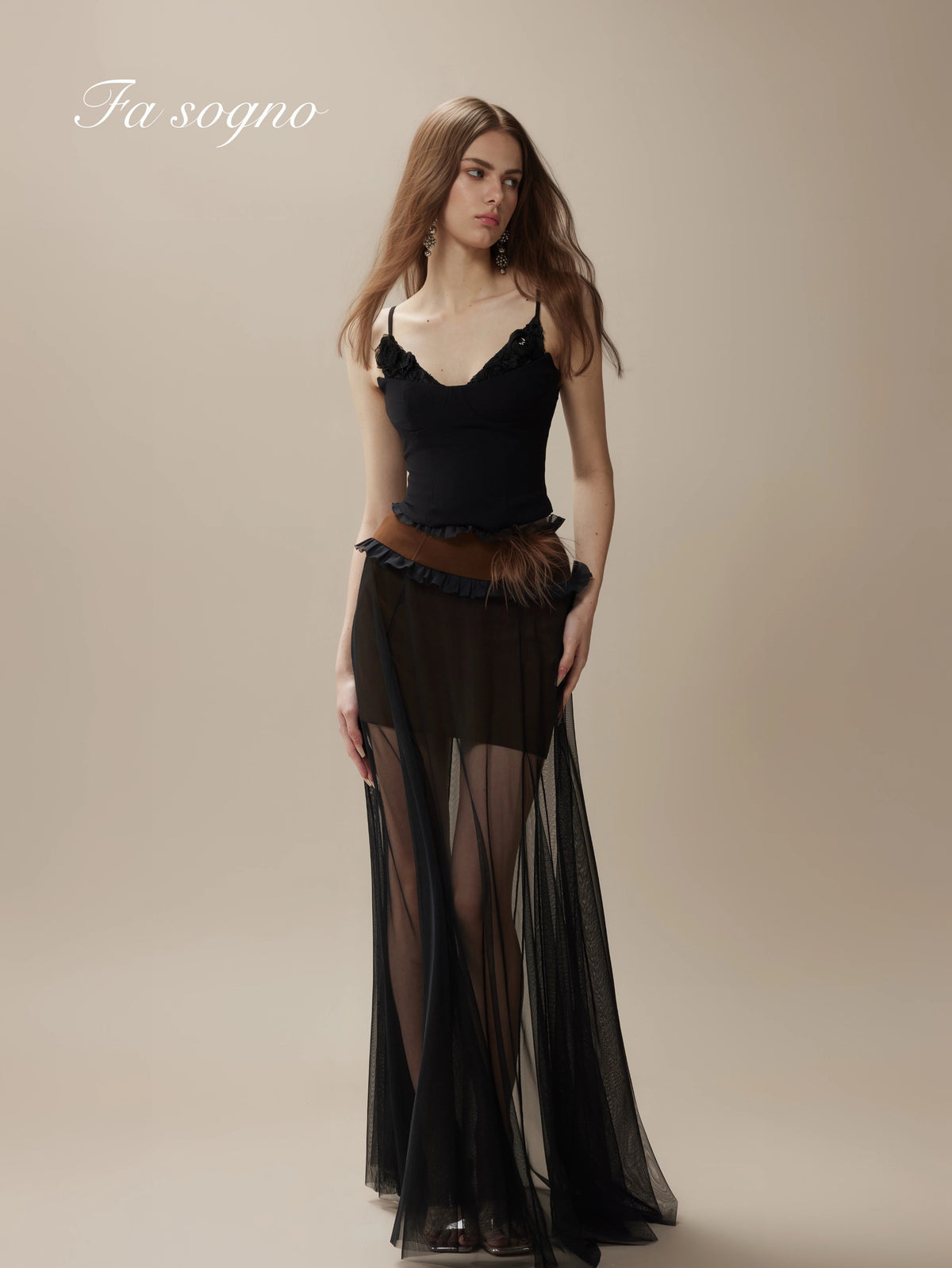 Fa Sogno Black Tulle Dream Camisole Top and Skirt Set product image 7