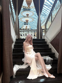 CROWCREW White Oriole Morning Mist Strapless Maxi Dress