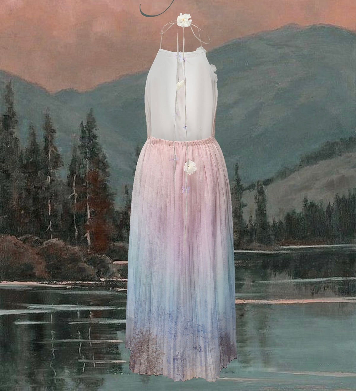 KINGWEN Gradient Color Printed Slip Maxi Dress