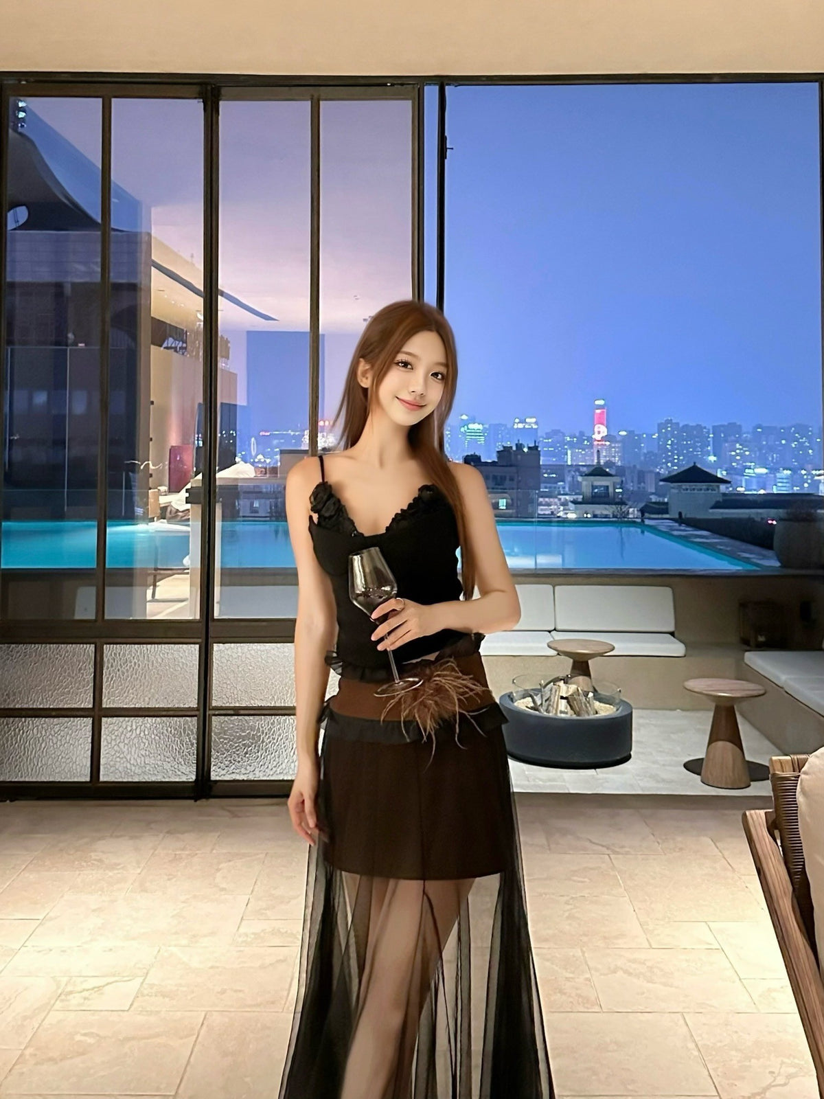 Fa Sogno Black Tulle Dream Camisole Top and Skirt Set product image 2