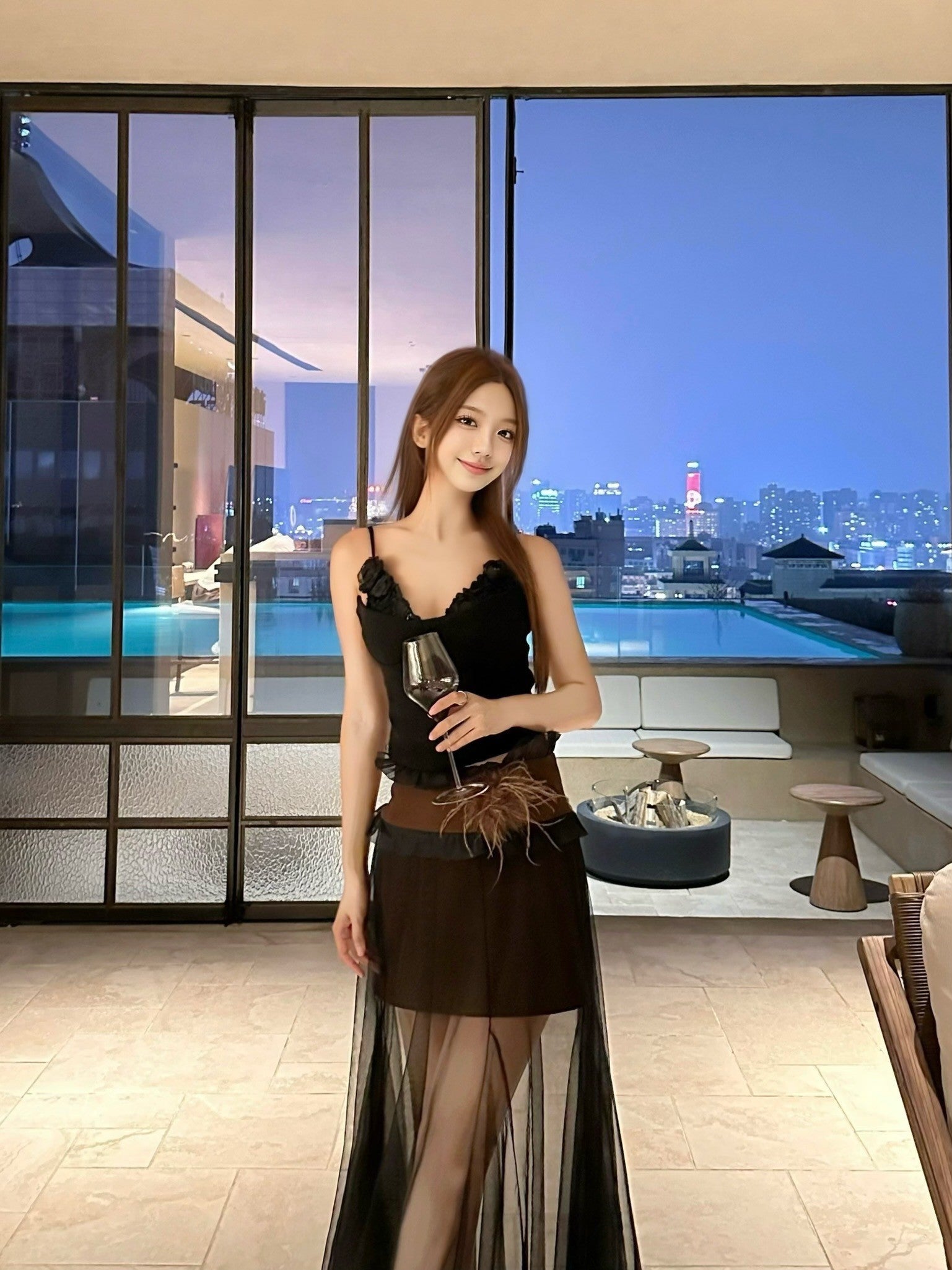 Fa Sogno Black Tulle Dream Camisole Top and Skirt Set product image 2