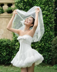 LANE CI Bella 蝴蝶结鱼骨抹胸蓬蓬裙（白）