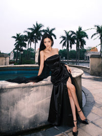 CROWCREW Night Butterfly Mist-Shrouded Strapless Dress