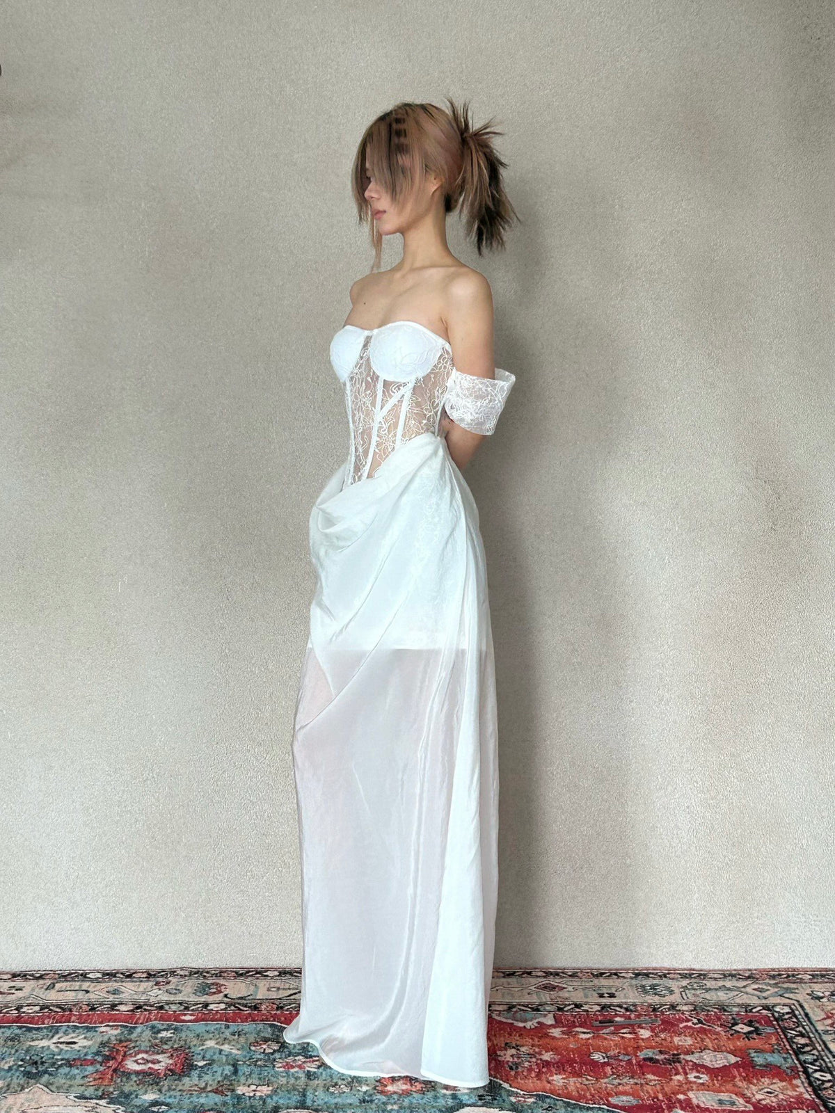 CROWCREW White Mist Fishbone Double-Layer Dress