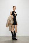 Artel Retro Sheer Black Ribbon V-Neck Fitted Dress