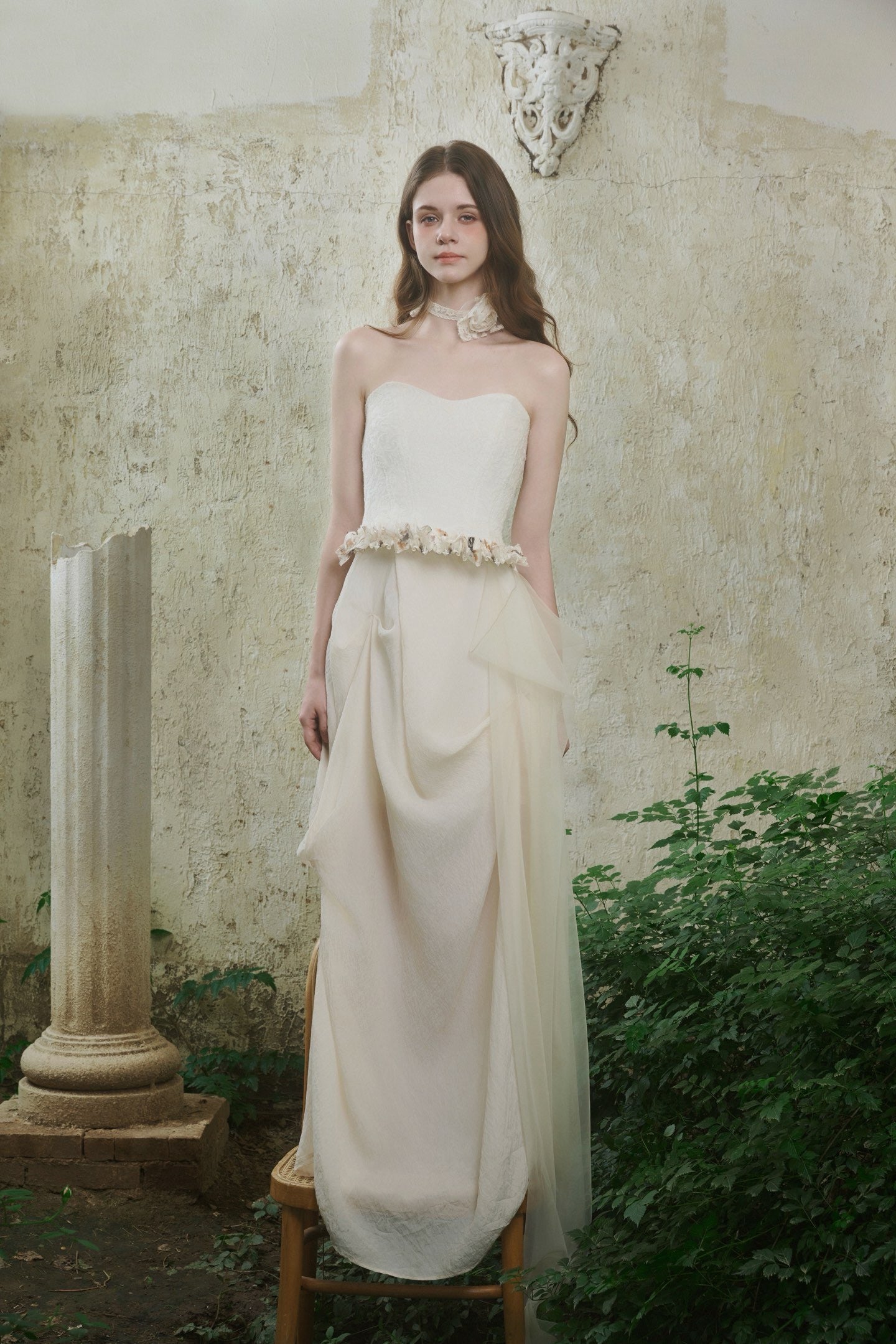 CROWCREW White Mist Fishbone Strapless Dress