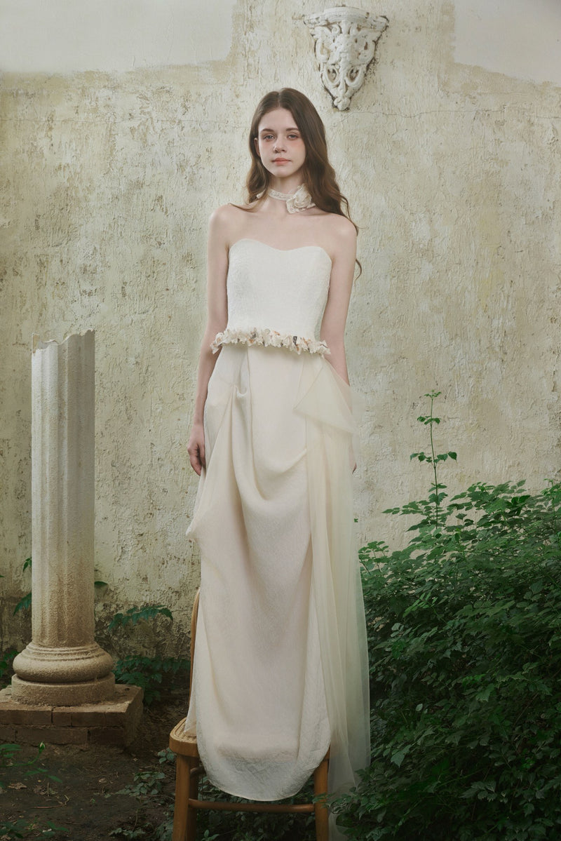 CROWCREW White Mist Fishbone Strapless Dress