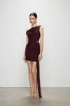 Artel Retro Sheer Deep Red Off-shoulder Mini  Dress