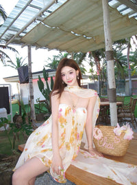 Sheer Luck Thiri雪纺抹胸飘蓬蓬荷叶边连衣裙（雏菊印花）