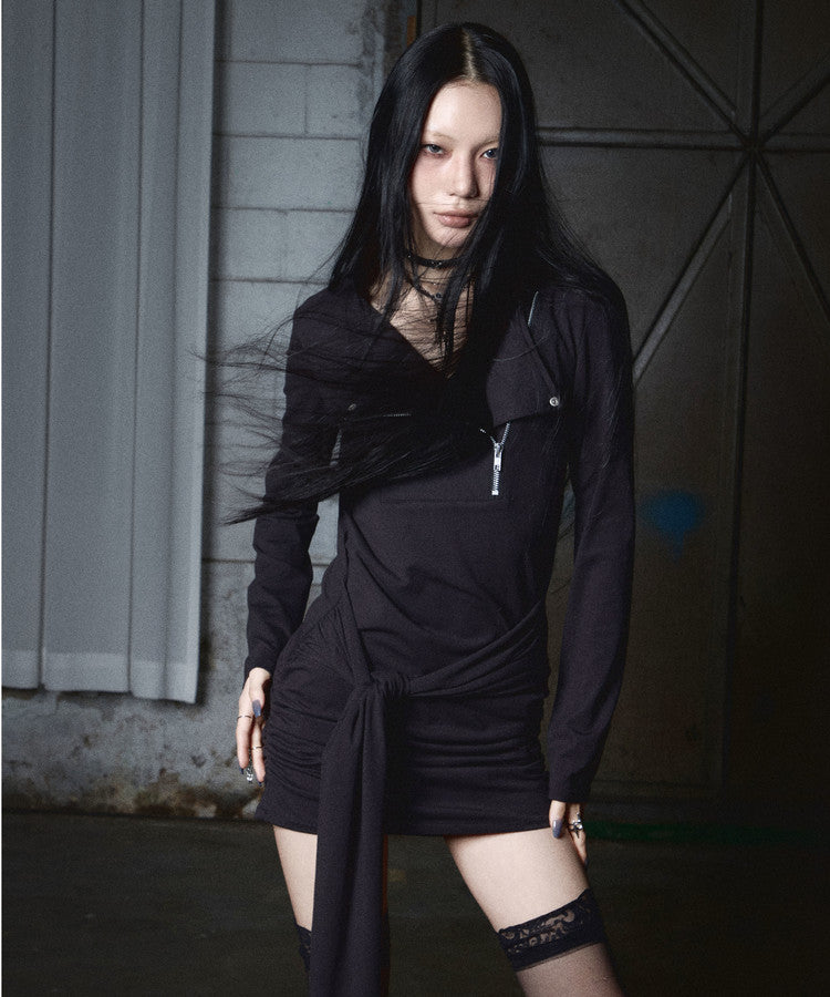 NOTKNOWING Moto Grey Purple Cowl Neck Dress (BLACK)