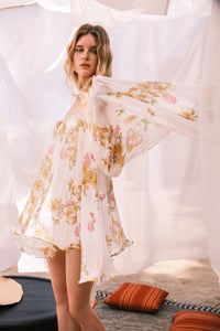 Sheer Luck Thiri雪纺抹胸飘蓬蓬荷叶边连衣裙（雏菊印花）