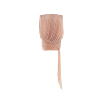 MOLLYNISTA Off-Shoulder Draped Ruched Mesh Mini Dress  With Long Train (peach pink)