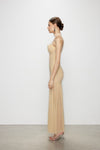 Artel Retro Halter Beige Mesh Midi Dress