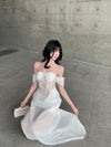 CROWCREW White Mist Fishbone Double-Layer Dress