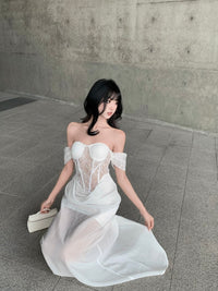 CROWCREW White Mist Fishbone Double-Layer Dress