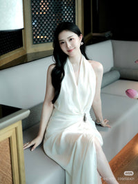 BY TRIOTRIO White Halter Open-Back Dress