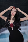 KINGWEN Black Rose Slim Split Dress
