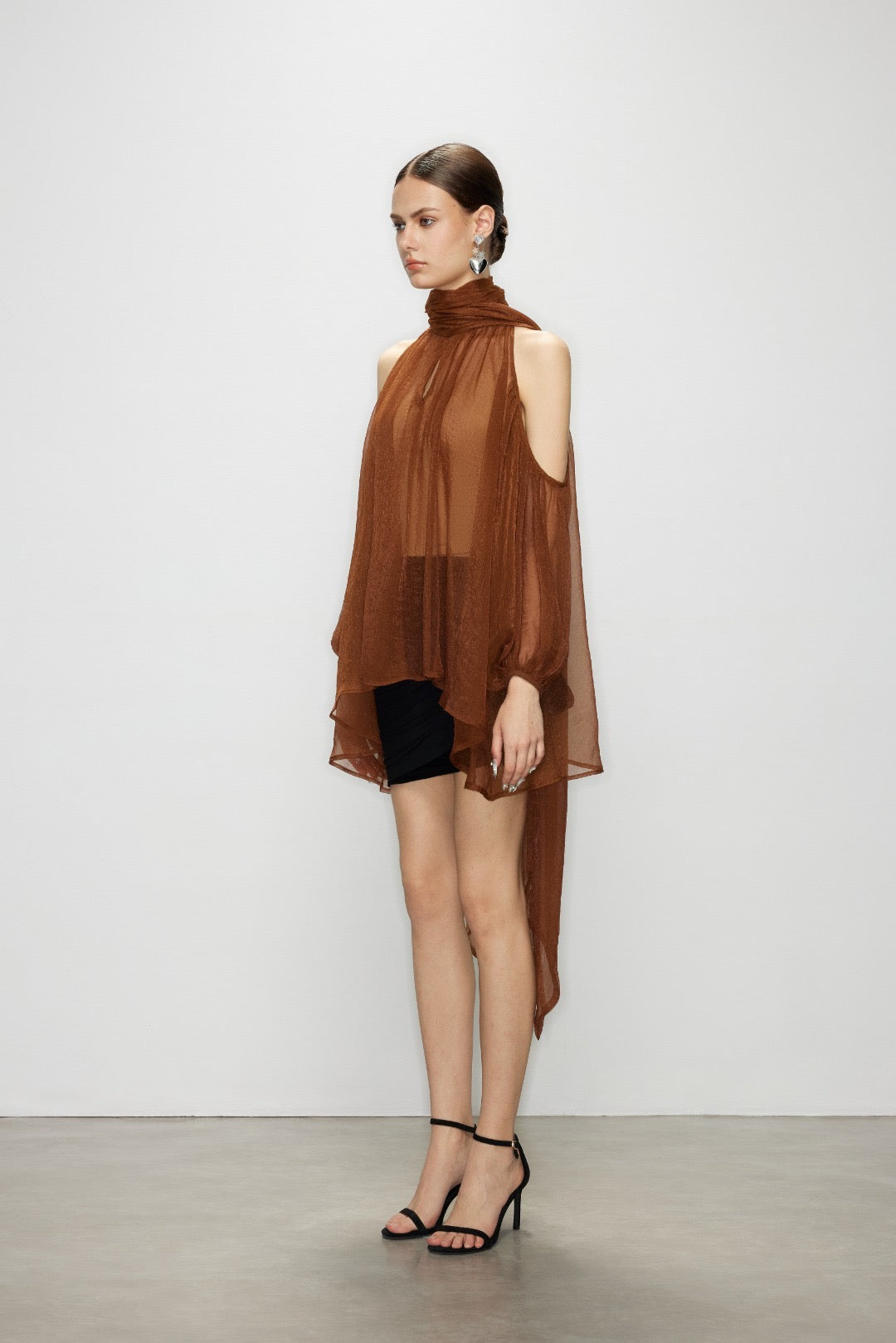 Artel Retro Caramel Light Off-Shoulder Ribbon Top
