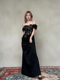 CROWCREW Obsidian Fishbone Strapless Dress