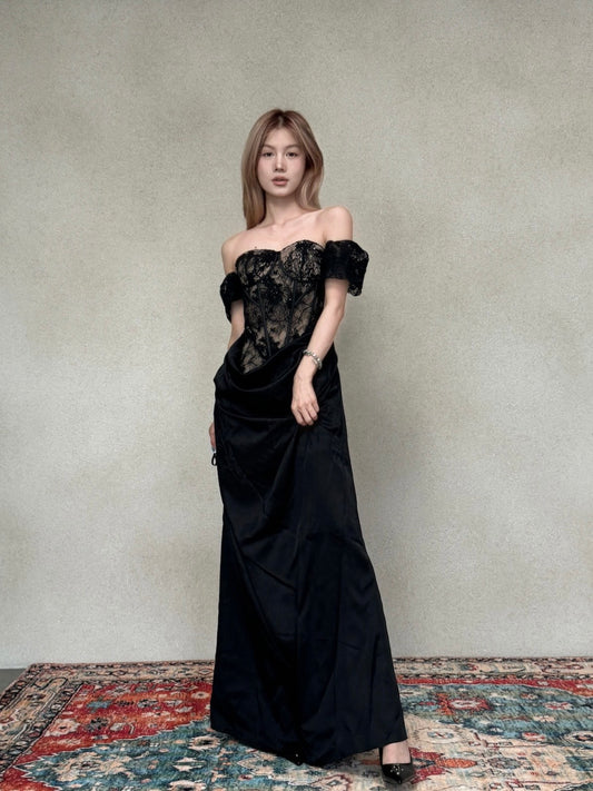 CROWCREW Obsidian Fishbone Strapless Dress