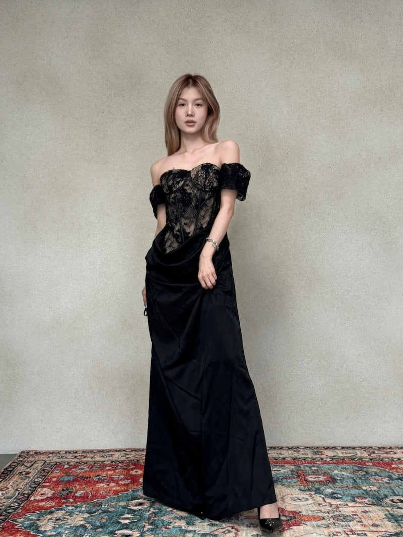 CROWCREW Obsidian Fishbone Strapless Dress