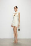 Artel Retro Sheer White Ribbon V-Neck Fitted Dress