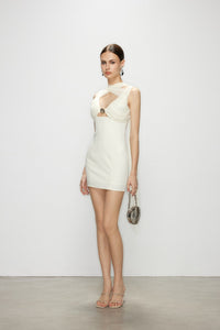 Artel Retro Sheer White Ribbon V-Neck Fitted Dress