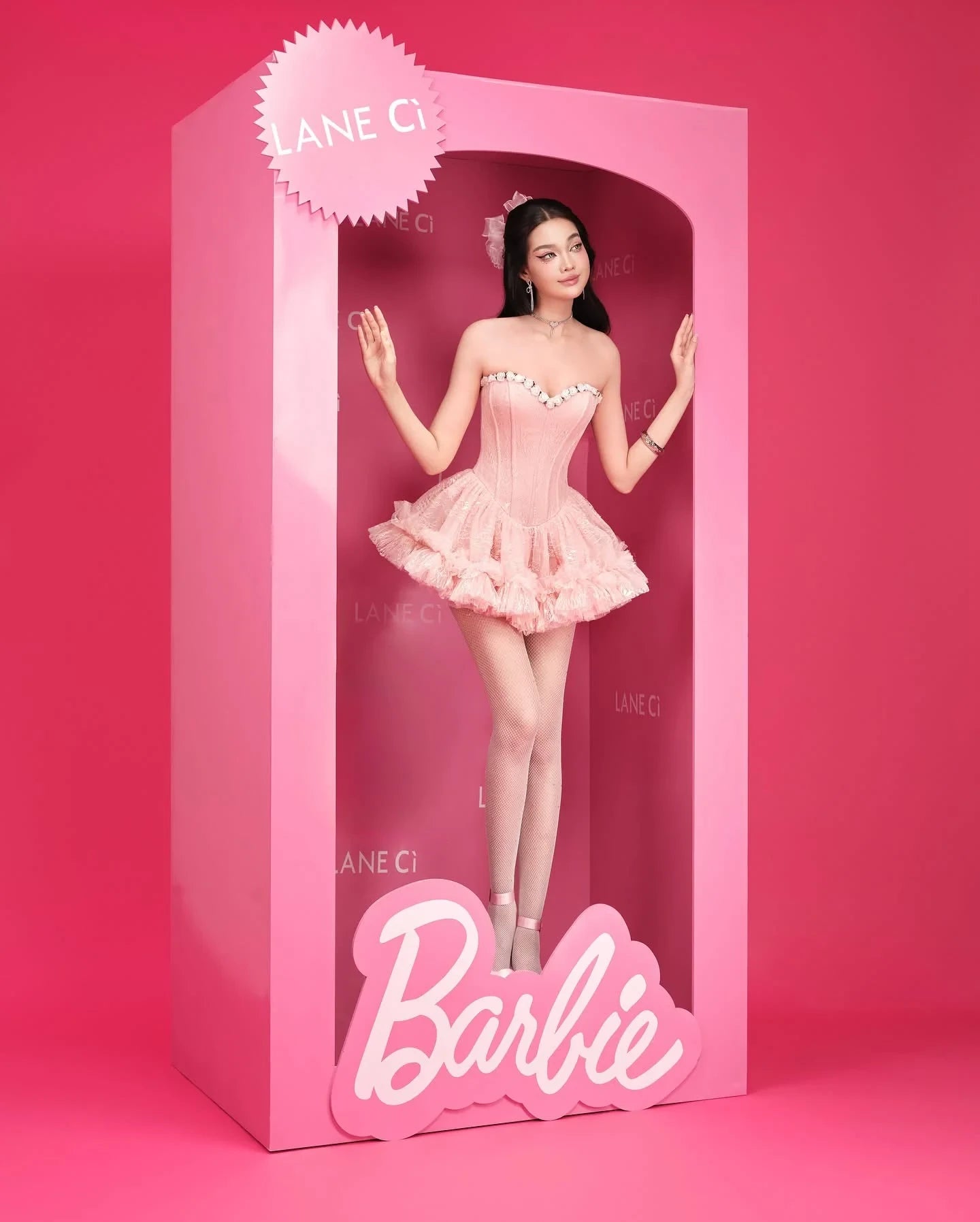 LANE CI Bloom花朵鱼骨模型蓬蓬裙（粉）