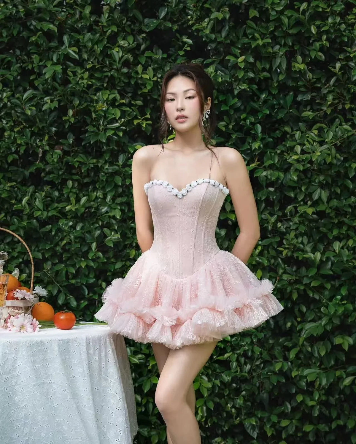LANE CI Bloom: Floral Strapless Fit-and-Flare Dress with Boning (Pink) MUE NEW YORK LANE CI Bloom: Floral Strapless Fit-and-Flare Dress with Boning (Pink) MUE NEW YORK