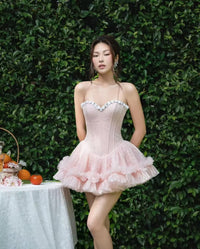 LANE CI Bloom花朵鱼骨模型蓬蓬裙（粉）