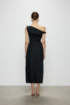 Artel Retro Black Off-Shoulder Long Split-Hem Midi Dress