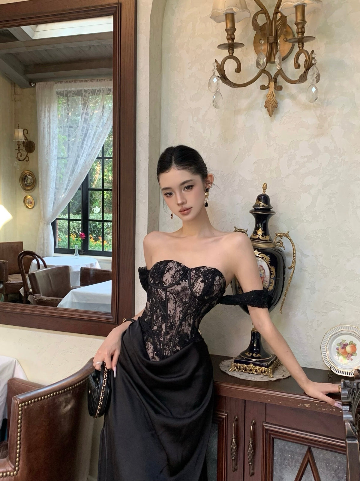 CROWCREW Obsidian Fishbone Strapless Dress